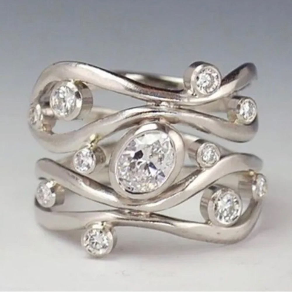 HEART WHITE  PRINCESS CUT BRIDAL WEDDING RING